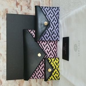 New Versace Greca Printed Envelope Pouch Bag Set (3)